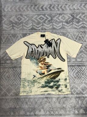 Men’s Cream Graphic Tee - Angel Wave Print